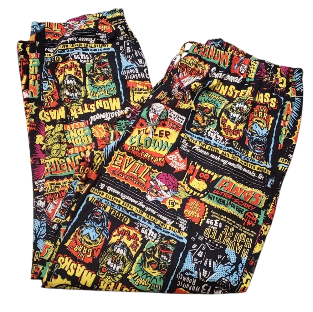 Halloween Comic Graphic Horror Movie Themed Pajama Lounge Pants Size Large EUC